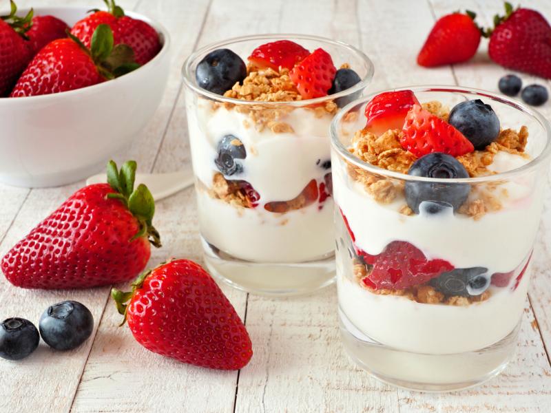 Fruit, granola, and yogurt parfaits