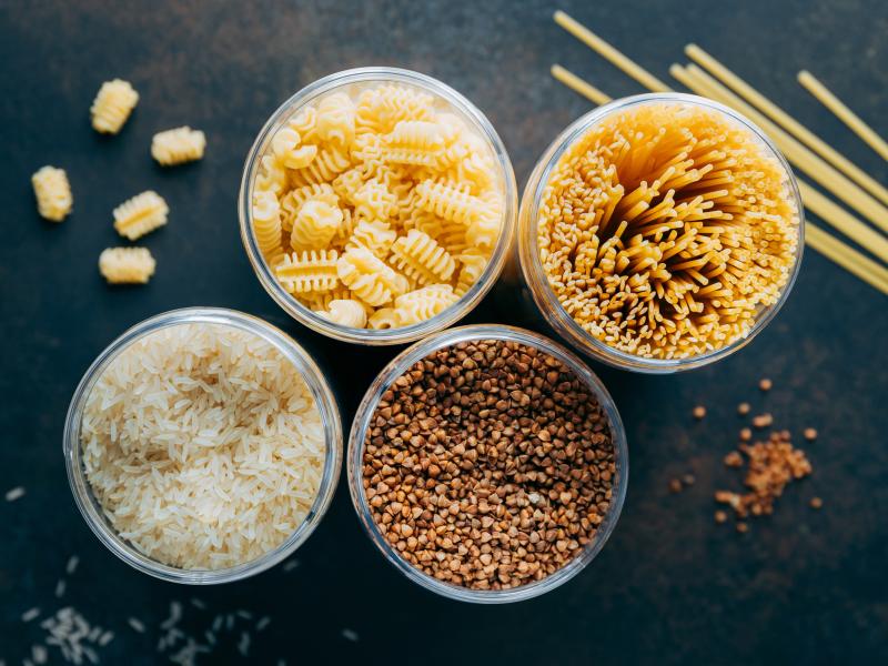 Assorted pastas and grains